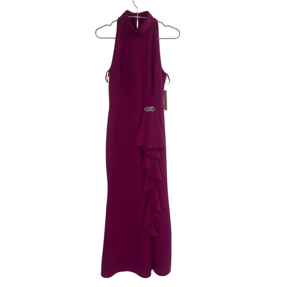 NWT ELIZA J SLEEVELESS CASCADING RUFFLE EMBELLISHED GOWN MAXI DRESS SIZE 8 - Picture 1 of 6
